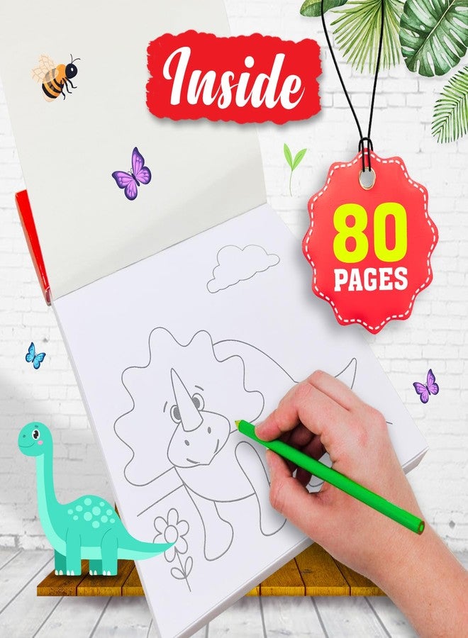 BRIJBASI Hello Friend My First Dinosaurs Colouring Book for Kids - A Kit With 80 Colouring Sheets and 6 Colour Pencils, 4+ yrs - Image 2
